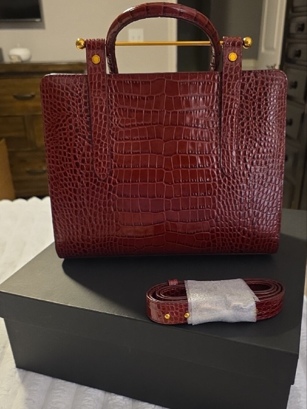Strathberry Midi Tote - Burgundy - Picture 2 of 5